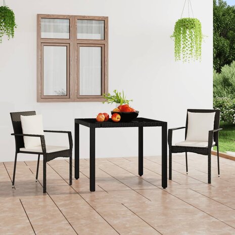 Tuinstoelen 2 st met kussens poly rattan zwart 1