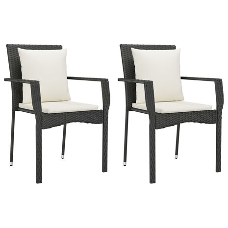 Tuinstoelen 2 st met kussens poly rattan zwart 2