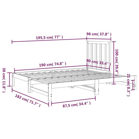 Slaapbank uitschuifbaar massief grenenhout 2x(90x190) cm 9