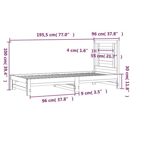 Slaapbank uitschuifbaar massief grenenhout 2x(90x190) cm 8