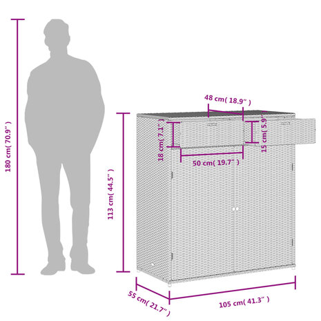 Tuinkast 105x55x113 cm poly rattan grijs 12