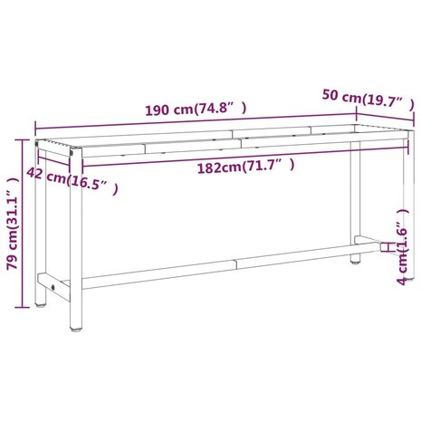 Werkbankframe 190x50x79 cm metaal matzwart en matrood 8