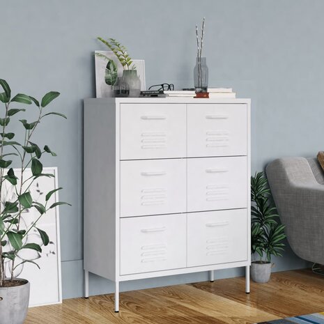 Ladekast 80x35x101,5 cm staal wit 1