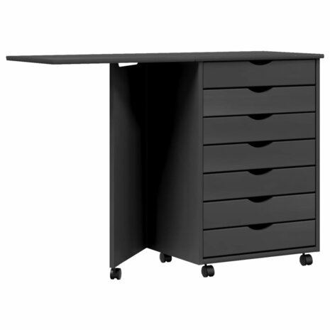 Ladekast met bureau MOSS verrijdbaar massief grenenhout grijs 2
