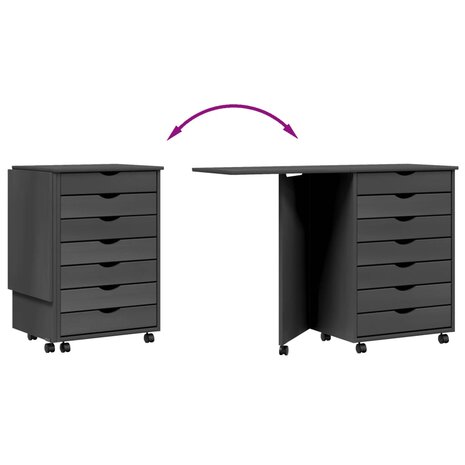 Ladekast met bureau MOSS verrijdbaar massief grenenhout grijs 7