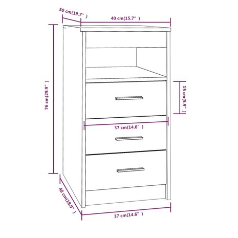 Ladekast 40x50x76 cm bewerkt hout gerookt eikenkleurig 8