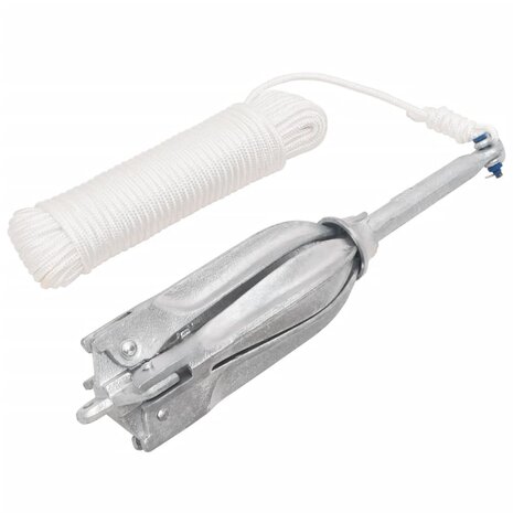 Anker met touw inklapbaar 10 kg smeedijzer zilverkleurig 1
