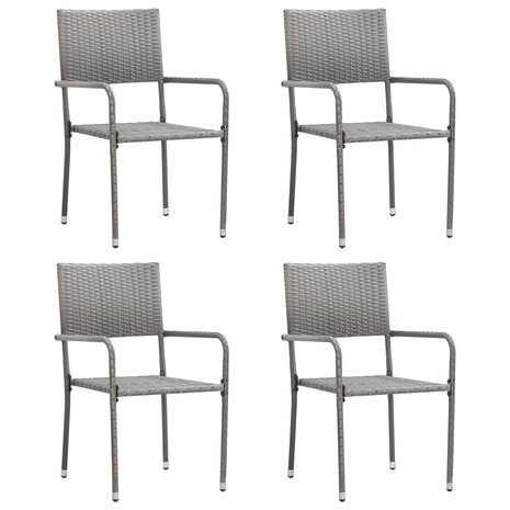 Tuinstoelen 4 st stapelbaar poly rattan grijs 1