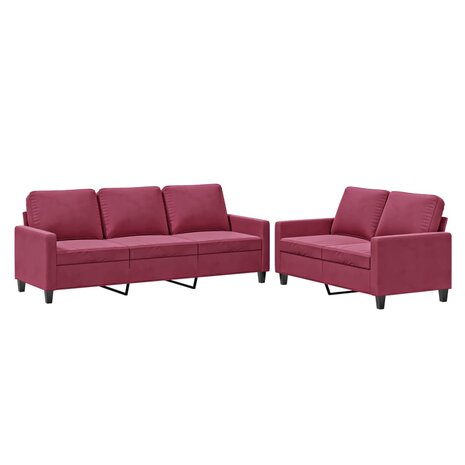 2-delige Loungeset met kussens fluweel wijnrood 2