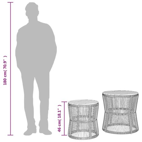 Tuinbijzettafels 2 st met houten blad poly rattan zwart 10