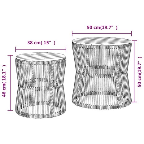 Tuinbijzettafels 2 st met houten blad poly rattan beige 11
