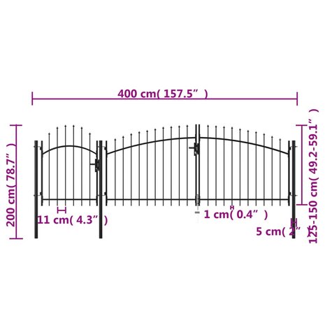 Poort 2x4 m staal zwart 5