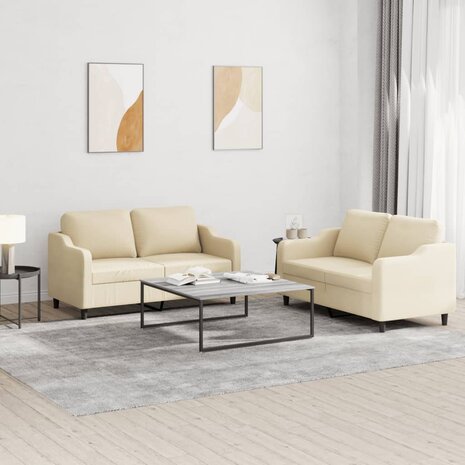 2-delige Loungeset met kussens stof crèmekleurig 1