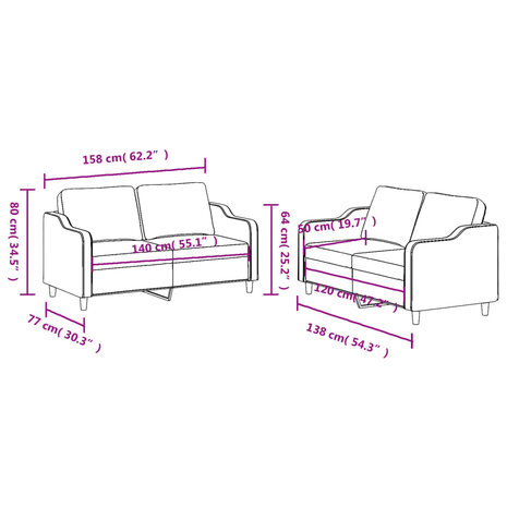 2-delige Loungeset met kussens stof crèmekleurig 6
