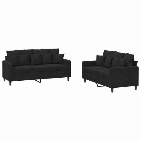 2-delige Loungeset met kussens fluweel zwart 2