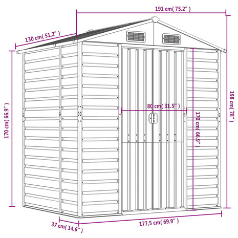 Tuinschuur 191x130x198 cm gegalvaniseerd staal lichtbruin 12