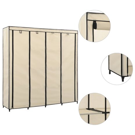 Kledingkast met 4 vakken 175x45x170 cm crème 1