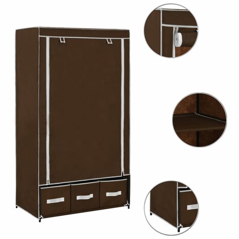 Kledingkast 87x49x159 cm stof bruin 2