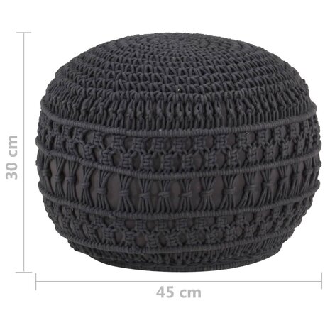 Poef macramé handgemaakt 45x30 cm katoen antraciet 5
