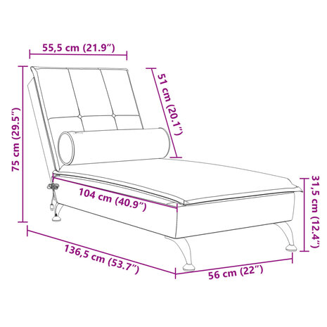 Massage chaise longue met bolster fluweel wijnrood 10
