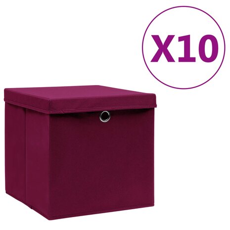 Opbergboxen met deksel 10 st 28x28x28 cm donkerrood 1
