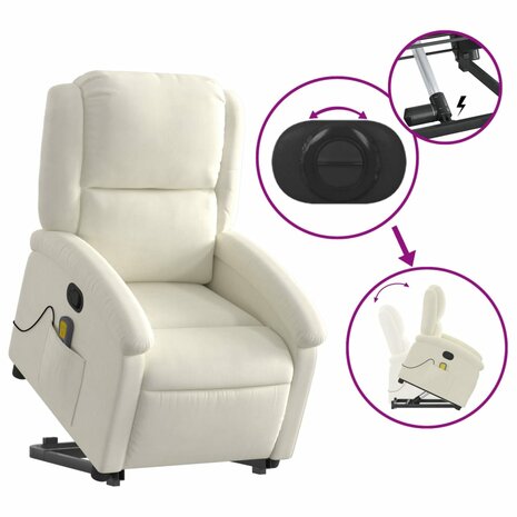 Sta-op-massagestoel verstelbaar fluweel crèmekleurig 5