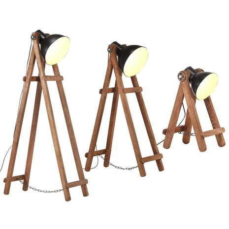 Vloerlampen 3 st E27 massief mangohout zwart 2