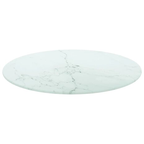 Tafelblad Ø50x0,8 cm gehard glas met marmeren design wit 2