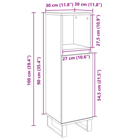Badkamerkast 30x30x100 cm bewerkt hout sonoma eikenkleurig 10