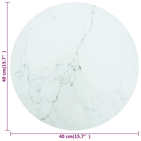 Tafelblad Ø40x0,8 cm gehard glas met marmeren design wit 4