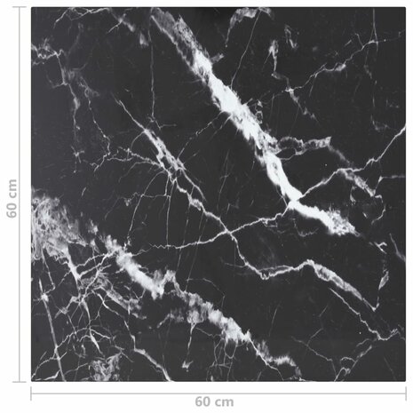Tafelblad 60x60 cm 6 mm gehard glas met marmeren design zwart 5