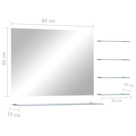 Wandspiegel met 5 schappen 80x60 cm zilverkleurig 6