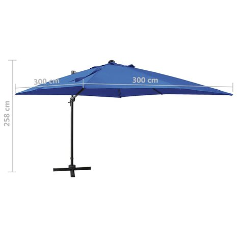 Zweefparasol met paal en LED-verlichting 300 cm azuurblauw 11