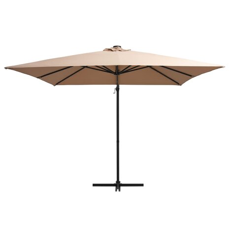 Zweefparasol met LED en stalen paal 250x250 cm taupe 2