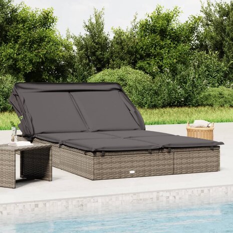 Ligbed 2-persoons met dak 213x118x97 cm poly rattan grijs 1
