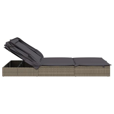 Ligbed 2-persoons met dak 213x118x97 cm poly rattan grijs 7