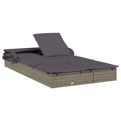 Ligbed 2-persoons met dak 213x118x97 cm poly rattan grijs 9