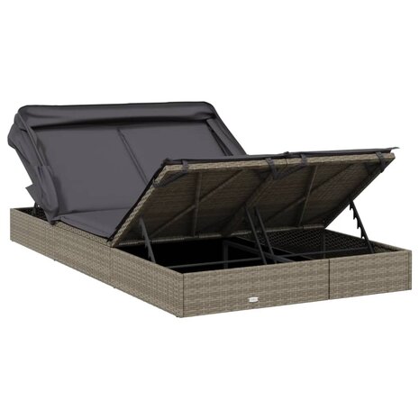 Ligbed 2-persoons met dak 213x118x97 cm poly rattan grijs 10
