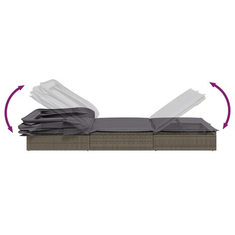 Ligbed 2-persoons met dak 213x118x97 cm poly rattan grijs 11