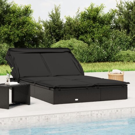 Ligbed 2-persoons met dak 213x118x97 cm poly rattan zwart 1