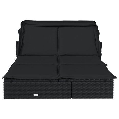 Ligbed 2-persoons met dak 213x118x97 cm poly rattan zwart 6