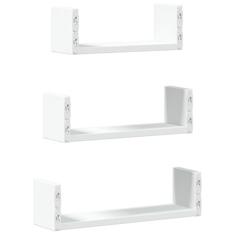 Wandschappen 3 st bewerkt hout wit 6