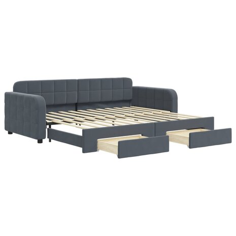 Slaapbank onderschuifbed en lades 90x200 cm fluweel donkergrijs 2