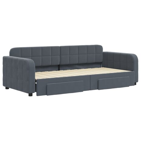 Slaapbank onderschuifbed en lades 90x200 cm fluweel donkergrijs 3