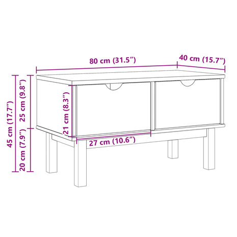 Gangbankje OTTA 80x40x45 cm massief grenenhout 9