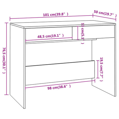 Bureau 101x50x76,5 cm spaanplaat gerookt eikenkleurig 8