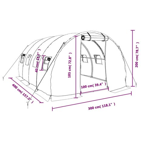 Tuinkas met stalen frame 12 m² 4x3x2 m wit 12