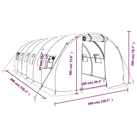 Tuinkas met stalen frame 18 m² 6x3x2 m wit 12