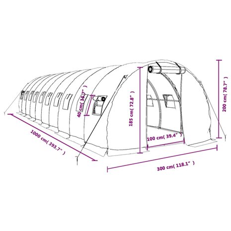Tuinkas met stalen frame 30 m² 10x3x2 m wit 12