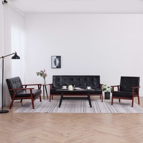 3-delig Bankstel kunstleer zwart 1
